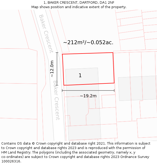 1, BAKER CRESCENT, DARTFORD, DA1 2NF: Plot and title map