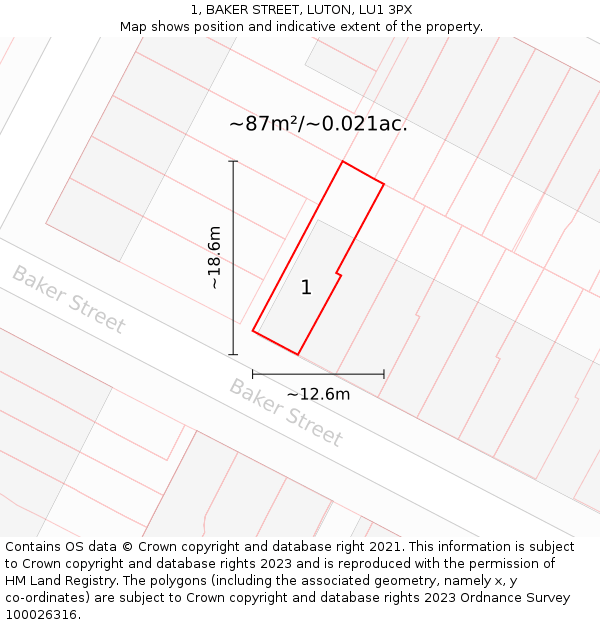 1, BAKER STREET, LUTON, LU1 3PX: Plot and title map