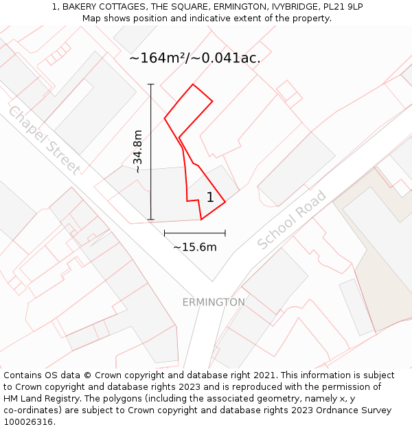 1, BAKERY COTTAGES, THE SQUARE, ERMINGTON, IVYBRIDGE, PL21 9LP: Plot and title map