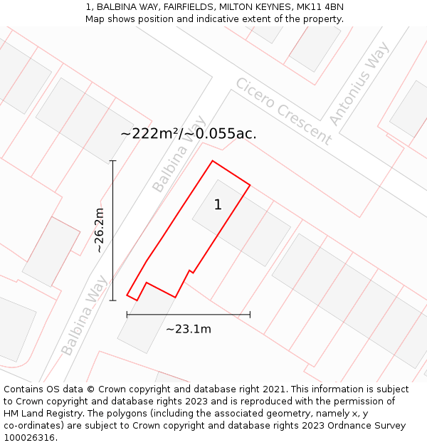 1, BALBINA WAY, FAIRFIELDS, MILTON KEYNES, MK11 4BN: Plot and title map