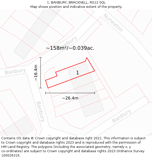 1, BANBURY, BRACKNELL, RG12 0QL: Plot and title map