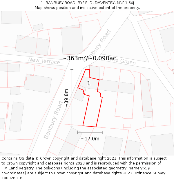 1, BANBURY ROAD, BYFIELD, DAVENTRY, NN11 6XJ: Plot and title map