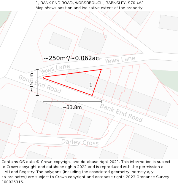 1, BANK END ROAD, WORSBROUGH, BARNSLEY, S70 4AF: Plot and title map