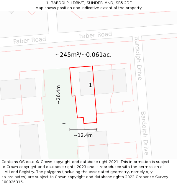 1, BARDOLPH DRIVE, SUNDERLAND, SR5 2DE: Plot and title map