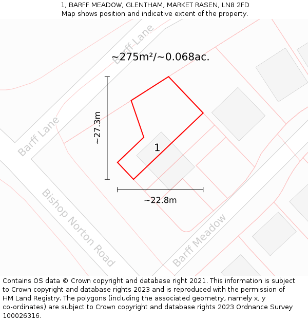 1, BARFF MEADOW, GLENTHAM, MARKET RASEN, LN8 2FD: Plot and title map