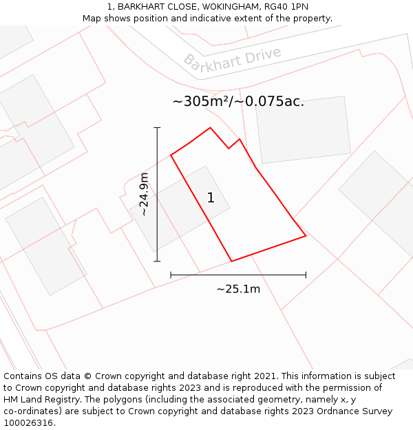 1, BARKHART CLOSE, WOKINGHAM, RG40 1PN: Plot and title map