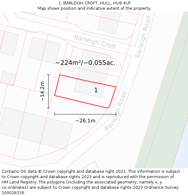 1, BARLEIGH CROFT, HULL, HU9 4UF: Plot and title map