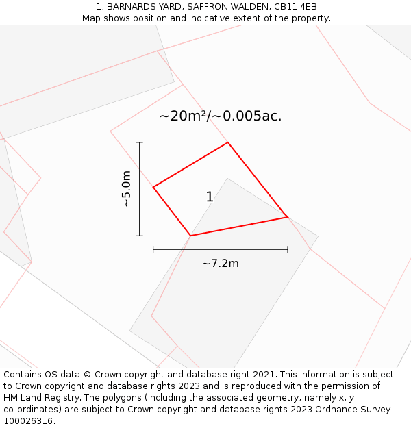 1, BARNARDS YARD, SAFFRON WALDEN, CB11 4EB: Plot and title map