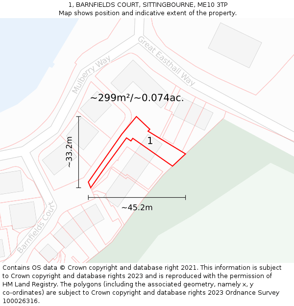 1, BARNFIELDS COURT, SITTINGBOURNE, ME10 3TP: Plot and title map