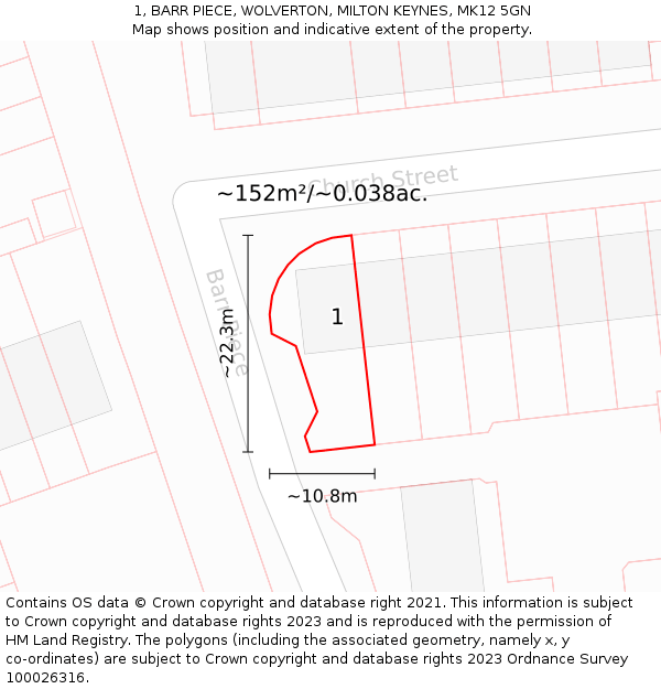 1, BARR PIECE, WOLVERTON, MILTON KEYNES, MK12 5GN: Plot and title map
