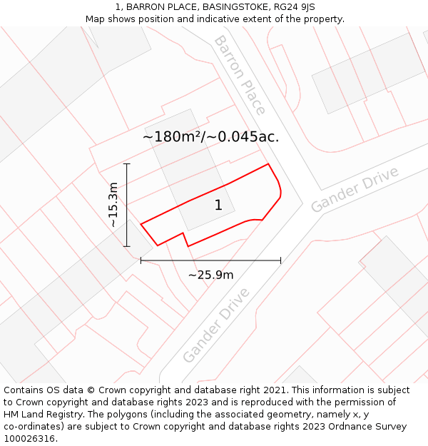 1, BARRON PLACE, BASINGSTOKE, RG24 9JS: Plot and title map
