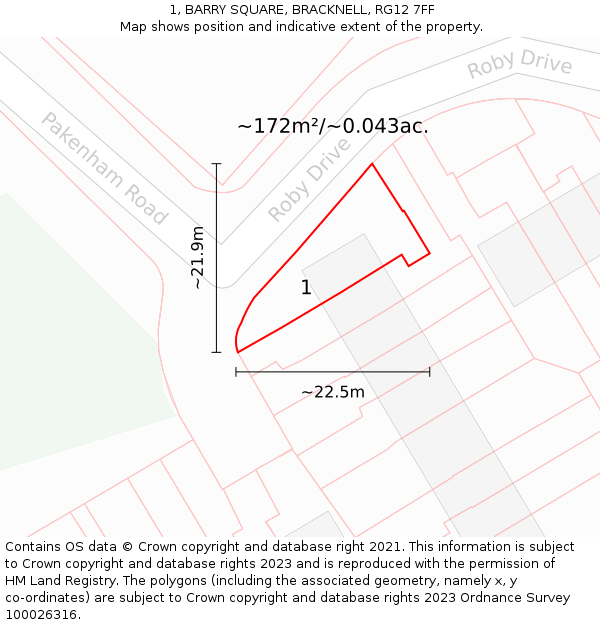 1, BARRY SQUARE, BRACKNELL, RG12 7FF: Plot and title map