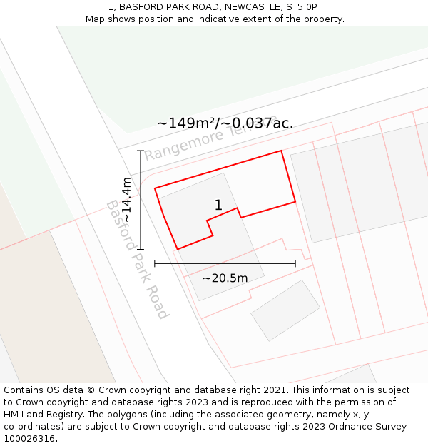 1, BASFORD PARK ROAD, NEWCASTLE, ST5 0PT: Plot and title map