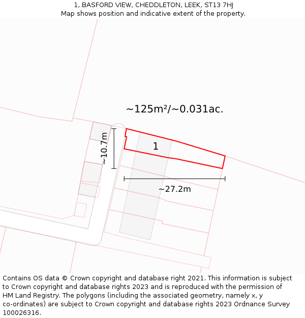 1, BASFORD VIEW, CHEDDLETON, LEEK, ST13 7HJ: Plot and title map