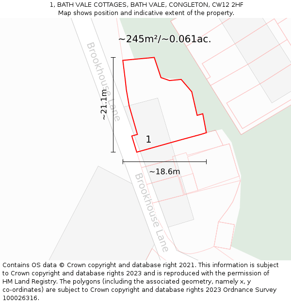 1, BATH VALE COTTAGES, BATH VALE, CONGLETON, CW12 2HF: Plot and title map