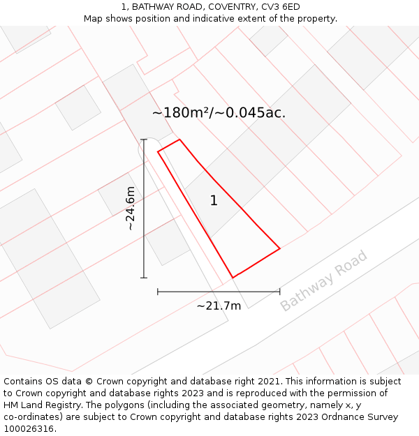 1, BATHWAY ROAD, COVENTRY, CV3 6ED: Plot and title map