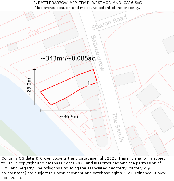 1, BATTLEBARROW, APPLEBY-IN-WESTMORLAND, CA16 6XS: Plot and title map