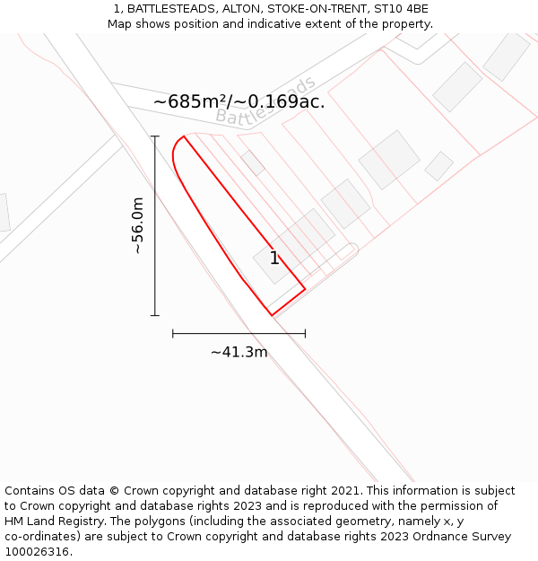 1, BATTLESTEADS, ALTON, STOKE-ON-TRENT, ST10 4BE: Plot and title map