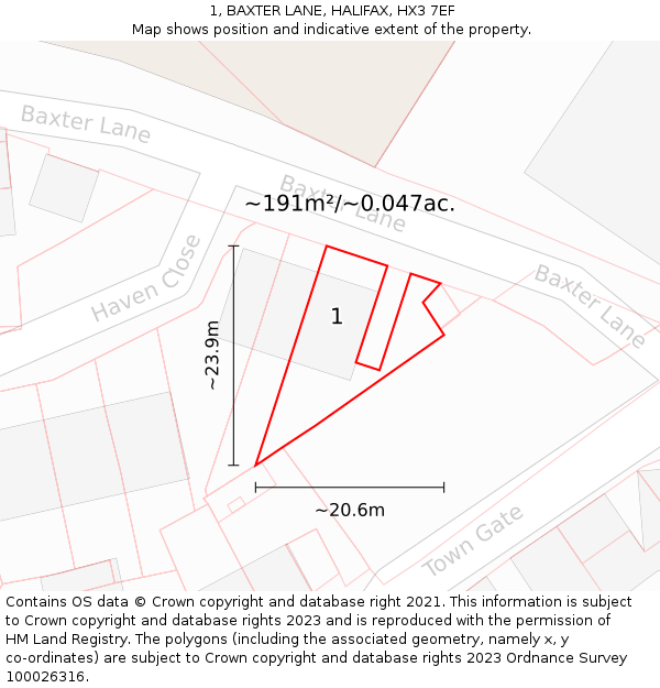 1, BAXTER LANE, HALIFAX, HX3 7EF: Plot and title map