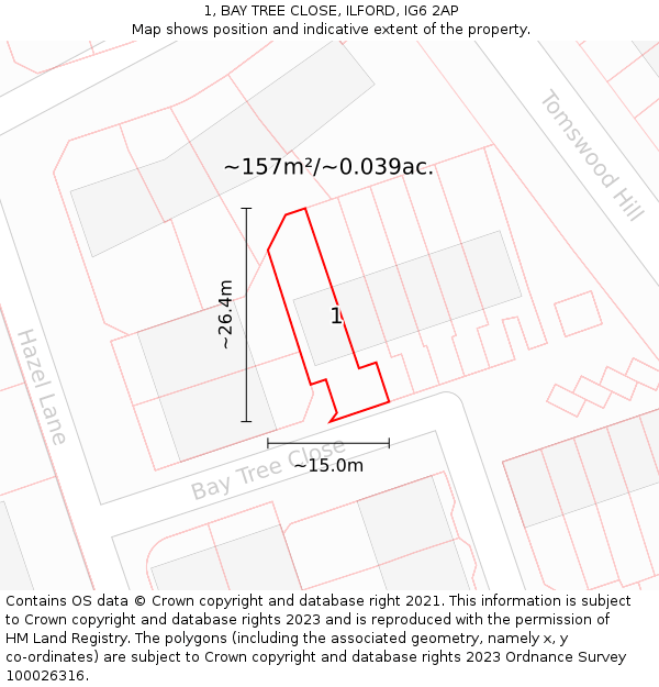 1, BAY TREE CLOSE, ILFORD, IG6 2AP: Plot and title map