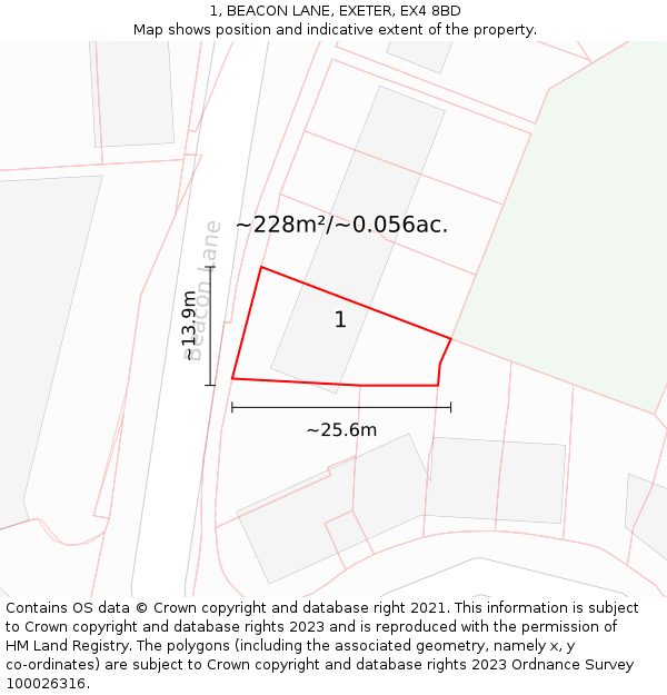 1, BEACON LANE, EXETER, EX4 8BD: Plot and title map
