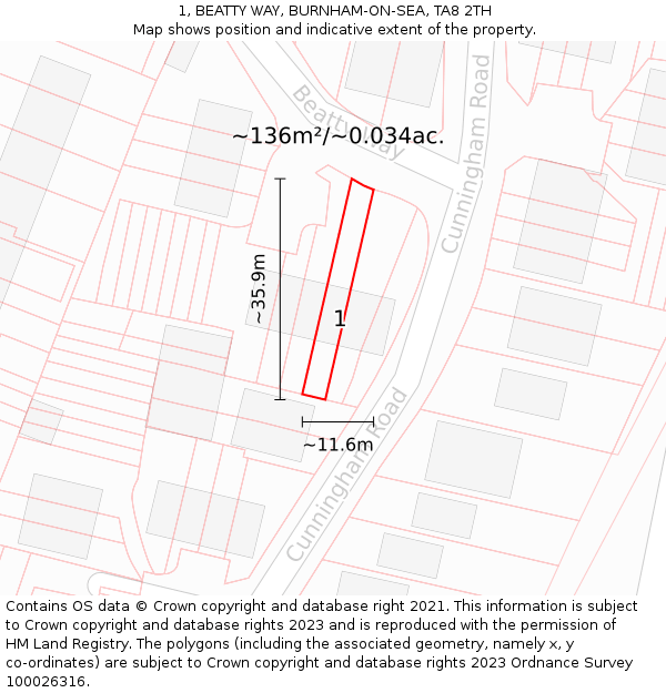 1, BEATTY WAY, BURNHAM-ON-SEA, TA8 2TH: Plot and title map