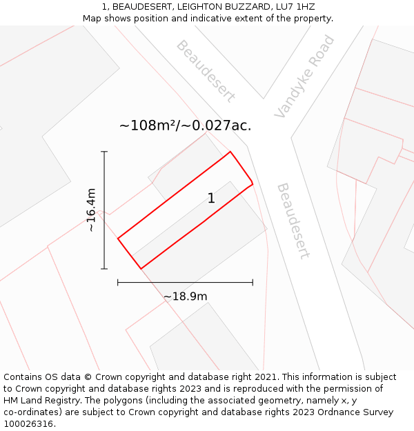 1, BEAUDESERT, LEIGHTON BUZZARD, LU7 1HZ: Plot and title map