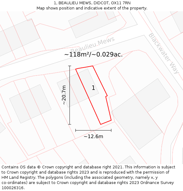 1, BEAULIEU MEWS, DIDCOT, OX11 7RN: Plot and title map