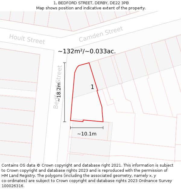 1, BEDFORD STREET, DERBY, DE22 3PB: Plot and title map