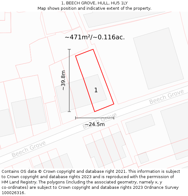 1, BEECH GROVE, HULL, HU5 1LY: Plot and title map