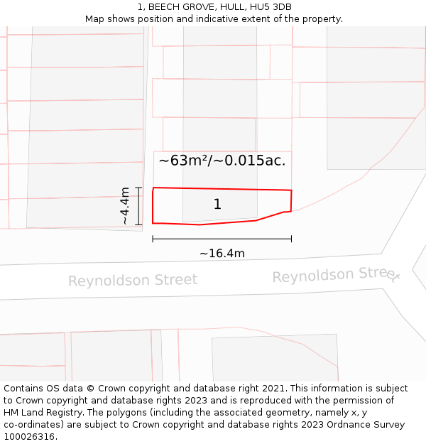 1, BEECH GROVE, HULL, HU5 3DB: Plot and title map