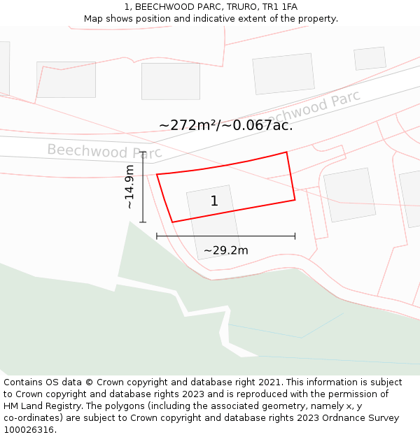 1, BEECHWOOD PARC, TRURO, TR1 1FA: Plot and title map