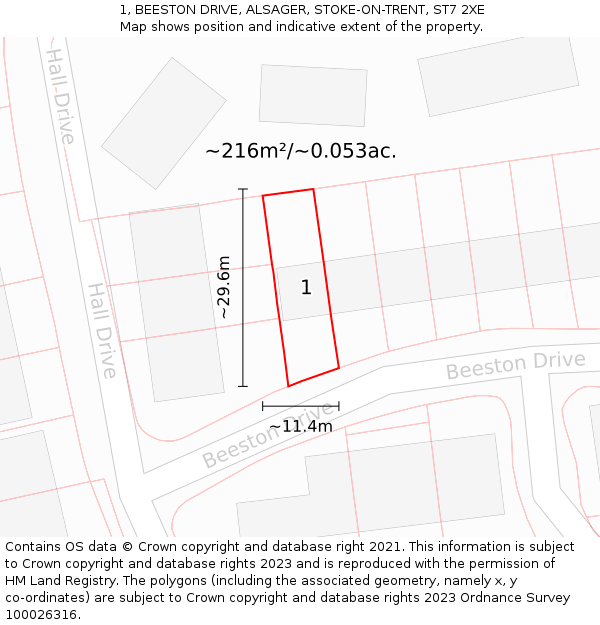 1, BEESTON DRIVE, ALSAGER, STOKE-ON-TRENT, ST7 2XE: Plot and title map