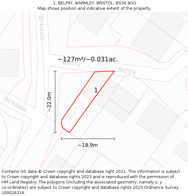 1, BELFRY, WARMLEY, BRISTOL, BS30 8GG: Plot and title map