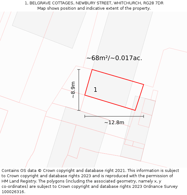 1, BELGRAVE COTTAGES, NEWBURY STREET, WHITCHURCH, RG28 7DR: Plot and title map