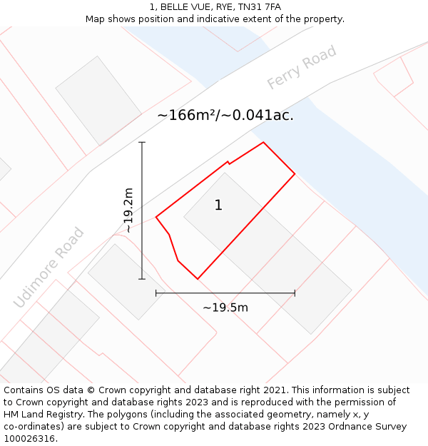 1, BELLE VUE, RYE, TN31 7FA: Plot and title map