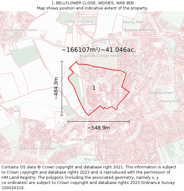 1, BELLFLOWER CLOSE, WIDNES, WA8 9EB: Plot and title map