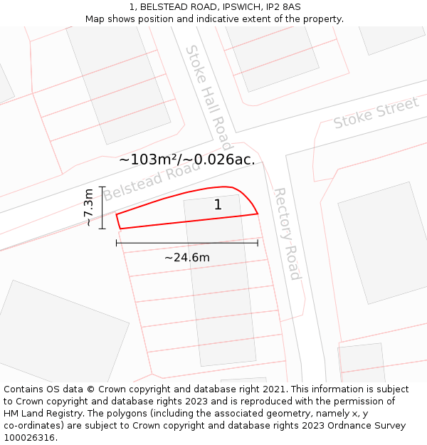 1, BELSTEAD ROAD, IPSWICH, IP2 8AS: Plot and title map