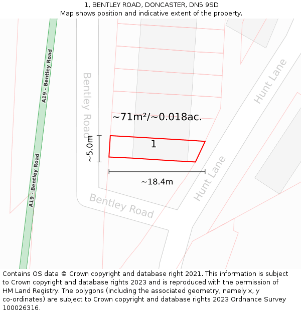1, BENTLEY ROAD, DONCASTER, DN5 9SD: Plot and title map