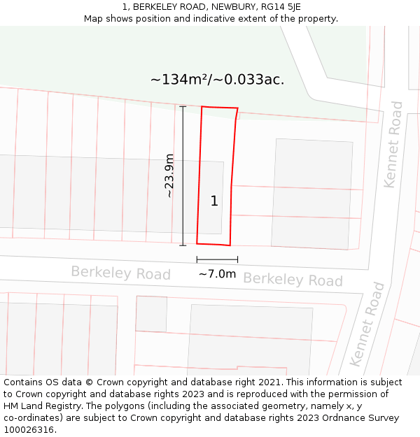 1, BERKELEY ROAD, NEWBURY, RG14 5JE: Plot and title map