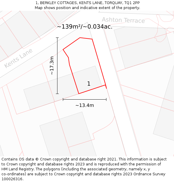 1, BERKLEY COTTAGES, KENTS LANE, TORQUAY, TQ1 2PP: Plot and title map