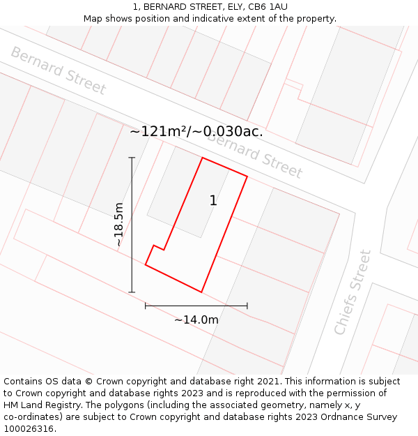 1, BERNARD STREET, ELY, CB6 1AU: Plot and title map