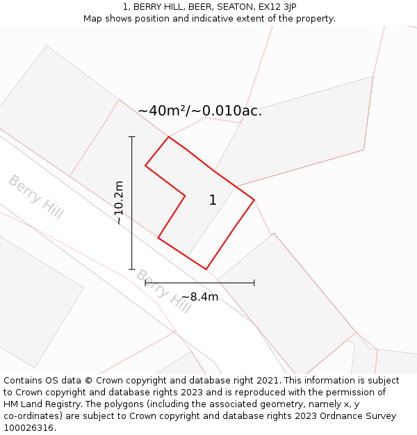 1, BERRY HILL, BEER, SEATON, EX12 3JP: Plot and title map