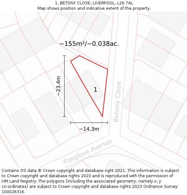 1, BETONY CLOSE, LIVERPOOL, L26 7AL: Plot and title map
