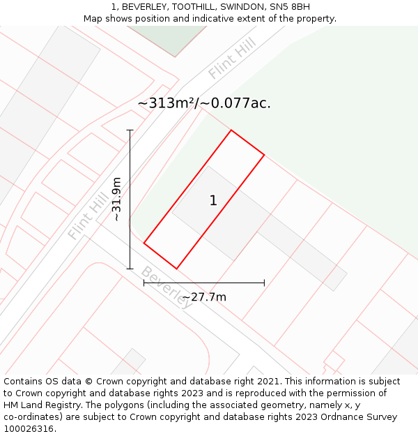 1, BEVERLEY, TOOTHILL, SWINDON, SN5 8BH: Plot and title map