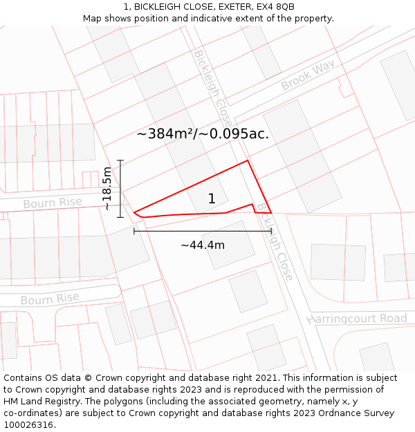 1, BICKLEIGH CLOSE, EXETER, EX4 8QB: Plot and title map