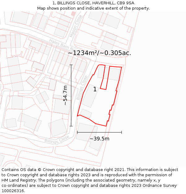 1, BILLINGS CLOSE, HAVERHILL, CB9 9SA: Plot and title map