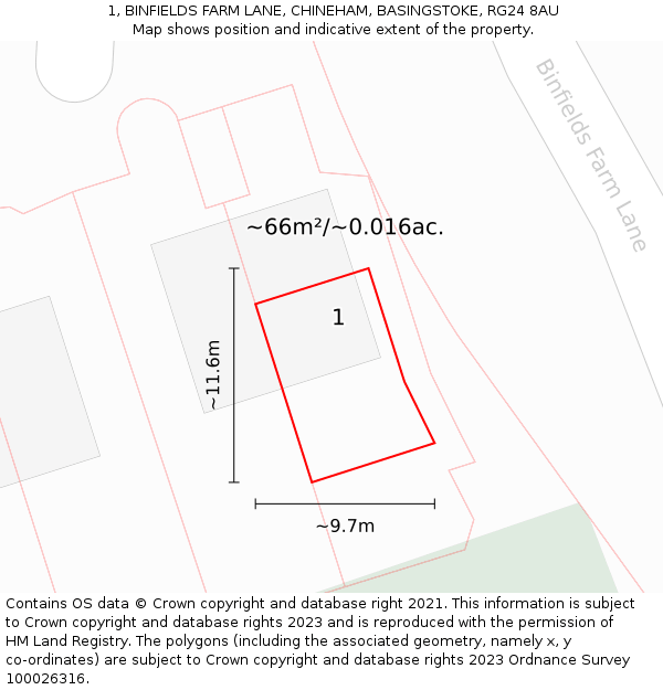 1, BINFIELDS FARM LANE, CHINEHAM, BASINGSTOKE, RG24 8AU: Plot and title map