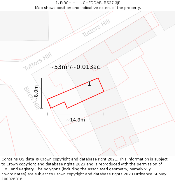 1, BIRCH HILL, CHEDDAR, BS27 3JP: Plot and title map