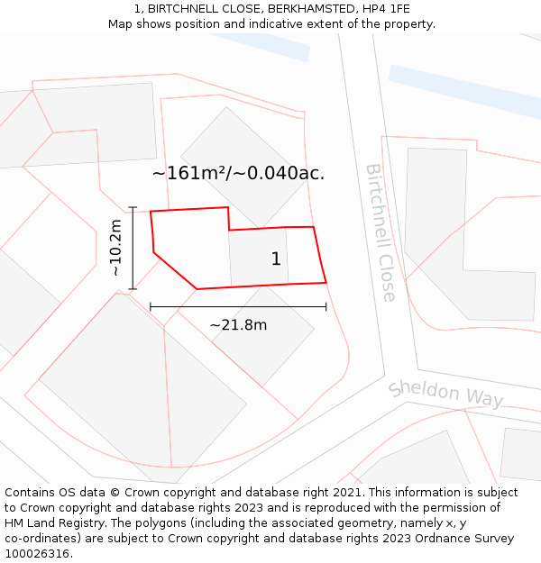 1, BIRTCHNELL CLOSE, BERKHAMSTED, HP4 1FE: Plot and title map